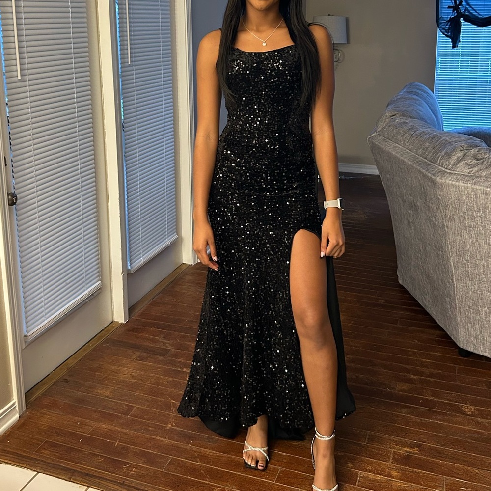 Elegant Black Sequin Evening Gown